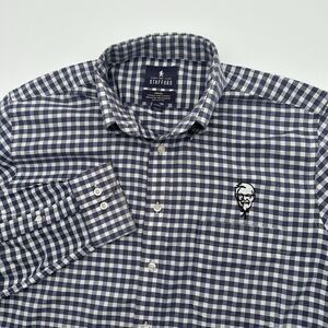 Stafford KFC Colonel Sanders Logo Dress Shirt Men's 16 Fitted Blue Gingham Check
